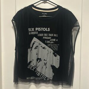 Black Tulle Layered Tshirt from Anthropologie Never Worn! Rock n Roll Printed